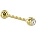 Solid 14KT Yellow Gold GEM CZ SOLITAIRE Barbell Tongue Ring