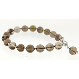 Smokey Quartz and Sterling Silver Bracelet with Swarovski Crystal