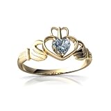 14K Yellow Gold Heart Genuine Aquamarine Celtic Claddagh Ring