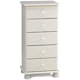 Narrow Chest with 5-Drawers and Bun Turned Feet, White