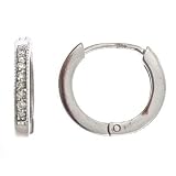 14K White Gold Pave Diamond Huggie Hoop Earrings (0.15cttw, SI Clarity, H Color)