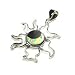 Natural Black Onyx and Lab Created Opal Sun and Moon Design Sterling Silver Pendant with Rhodium Plated, with 16" or 18" Italian Sterling Silver Chain