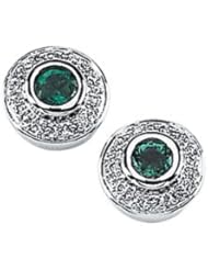 Ann Harrington Jewelry 14k White Gold 3.5 mm Genuine Emerald And 1/10 Ct Tw Diamond Bezel Earrings