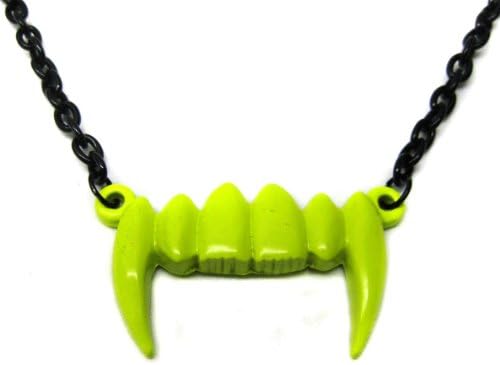 Neon Yellow Dracula Vampire Teeth Fang Necklace