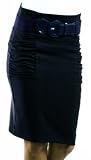 LSRuchedPencil8911 High Waist Ruched Pencil Skirt with Wide Belt - Black / XL