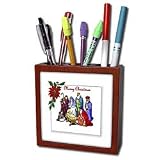 SmudgeArt Vintage Christmas Designs - Nativity Merry Christmas - Tile Pen Holders-5 inch tile pen holder