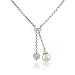 Bling Jewelry Sterling Silver CZ 8MM Freshwater Pearl Heart Charm Lariat Necklace