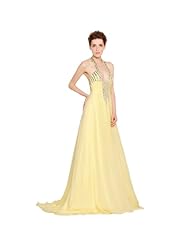 Halter Sleeveless  Ruched Full Length Empire   Waistline Chiffon/Polyester Scoop Neck Evening Dress/Prom Dress/Party Dress  with a Brush/Sweep Train  With Rhinestones