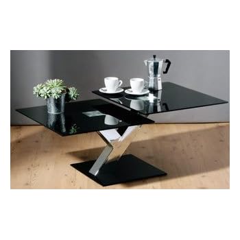 Premier Housewares Table basse 2 parties Plateau en verre noir Pieds chromés 40 x 100 x 60 cm (Import Grande Bretagne)