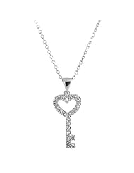 925 Sterling Silver Cubic Zirconia Heart Key Pendant/Necklace 18 Inches 925 Silver Chain