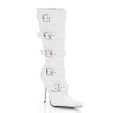 4 1/2 Inch Sexy High Heel Knee Boot Stiletto Heel Pointed Toe Featuring Buckle White Patent