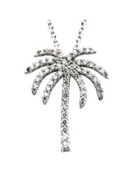 14 Karat White Gold Diamond Palm Tree Necklace
