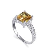 .925 Sterling Silver Band Princess cut Cubic Zirconia Citrine Ring