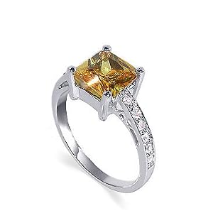 Buy .925 Sterling Silver Band Princess cut Cubic Zirconia Citrine Ring by Gem Avenue