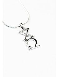 Chi Omega Sterling Silver Lavaliere set with Lab-Created Diamonds