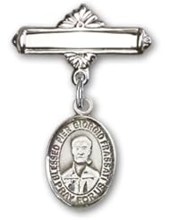 Sterling Silver Baby Badge with Blessed Pier Giorgio Frassati Charm and Polished Badge Pin