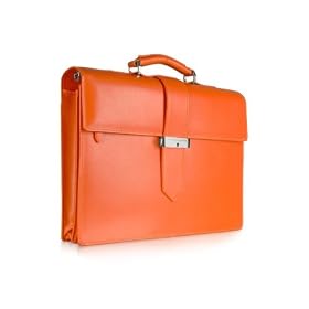 Giorgio Fedon 1919 Class - Mens Orange Leather Double-Gusset Briefcase
