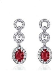 2.30Ct Oval Ruby & Diamond Hoop Earrings 14K Gold