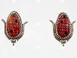 Sterling Silver and Spiny Oyster Zuni Corn Earrings, #2252