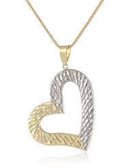 14k 2-Tone Bonded Gold and Silver Half and Half Tilted Heart Pendant Necklace, 16"