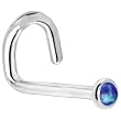 Solid 14KT White Gold 2mm Dark Blue Synthetic Opal Left Nostril Screw - 18 Gauge