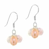 Genuine Freshwater Cultured White Peach and Pink Multicolor Pearl Silver Oval Three Cluster Earrings