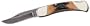 Bear and Son 4 1/2" Genuine India Stag Bone Slimline Damascus Steel Lockback with Leather Sheath