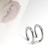 Silver Stainless Steel Fake Cartilage Clip-on Ear Cuff - One Size Fits All - Supplied in Gift Bag