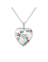 Sterling silver Heart Shaped Locket w/Heart & Colored Cherries Necklace