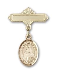 Gold Filled Baby Badge with St. Hildegard Von Bingen Charm and Polished Badge Pin