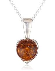 Sterling Silver Honey Amber Charm Pendant Necklace , 18"