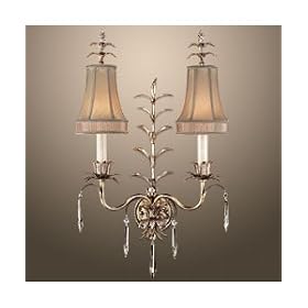 Fine Art Lamps Pastiche 409050 Small Crystal 2-LT 120w (31"H x 19"W) Sconce Lighting in Bronzed Gold