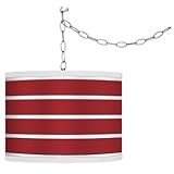 Swag Style Bold Red Stripe Shade Plug-In Chandelier