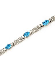 14k White Gold Natural Blue-Topaz And Diamond Tennis Bracelet
