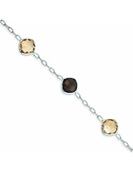 Genuine .925 Sterling Silver Citrine & Smokey Quartz Bracelet 4.7 Grams . 100% Satisfaction Guaranteed.