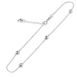10K White Gold 9 Adjustable Beaded Anklet w/ 1 Extender