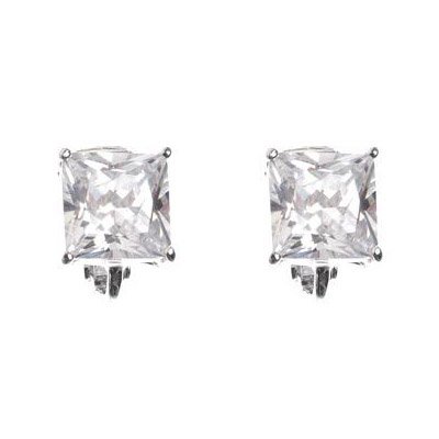 Platinum Plated Sterling Silver 8mm Square Clear CZ Clip On Earrings