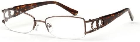Womens Half Rimmed Circle Crystal Studded Prescription Glasses in Brown 51-18-135