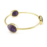 Gold And Gemstones Stackable Rio Bangle Bracelet With Bezel Set Semiprecious Stones Amethyst