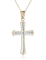 14k Two Tone Gold Diamond Cut Cross Necklace, 18"