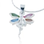 Sterling Silver Multi-Color Mother of Pearl Shell Flying Fairy Pendant Necklace for Women 18''