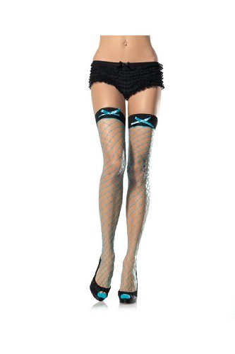 Sexy Two Tone Lycra Diamond Fishnet Thigh High Stockings] With Satin Bow Lingerie Leg Avenue