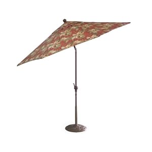 Auto Tilt 9 Foot Market Umbrella, Olive, Brick, Floral by 