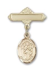 14K Gold Baby Badge with St. Sebastian Charm and Polished Badge Pin