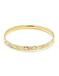 14K Tri-Color Gold 6mm Diamond Cut Heart 2.5 Diameter Adjustable Bangle Bracelets