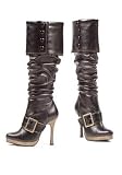 4 inch Heel Knee High Boots Women's Size Shoe With Buttoned Foldover, Ruffle Trim, and Buckle Detail