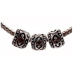 Antique Silver Plated Raised Hearts and Little Balls Spacer Bead Fits Pandora, 10mm (3)