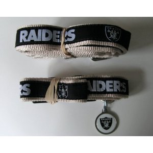 Oakland Raiders Pet Set (COMBO Dog Collar, Leash, & ID All In One) - SIZE SMALL