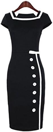 MF Dress Women's Boatneck Button Knot Casual Beach Everyday Dress Medium,Black