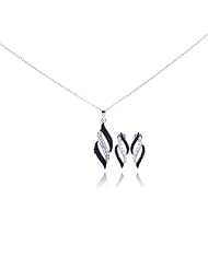 Nickel Free Sterling Silver Pendant & Earring Sets Black And Clear Stripe CZ Set